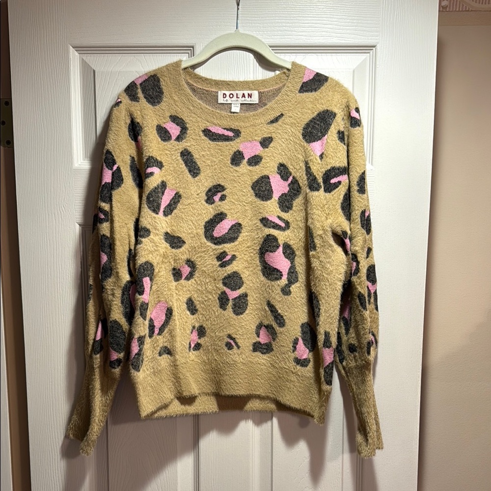 Dolan Tan and Pink Leopard Crewneck Sweater